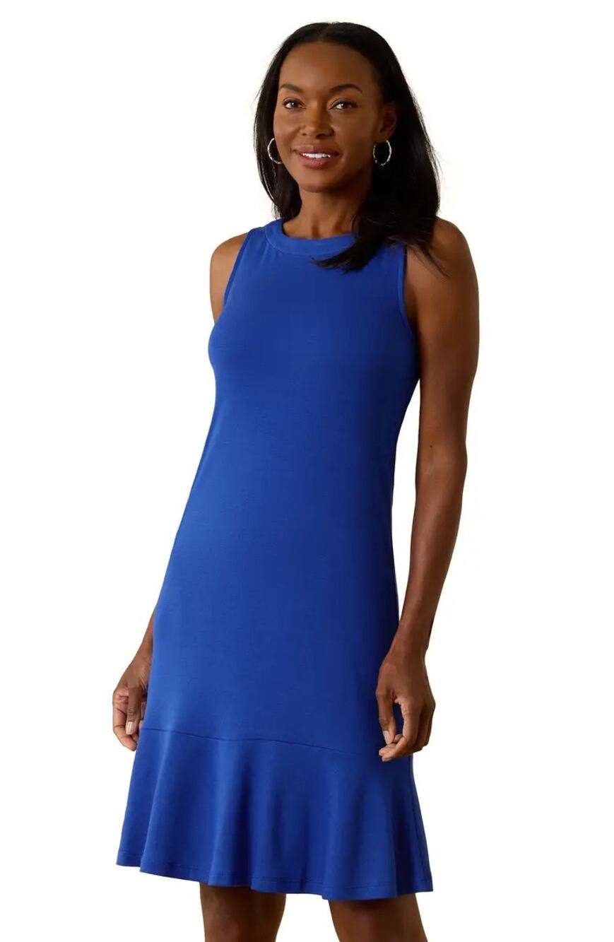 Tommy Bahama Darcy Sleeveless Dress Royal Blue Ruffled Hem Back Zip Sz SP